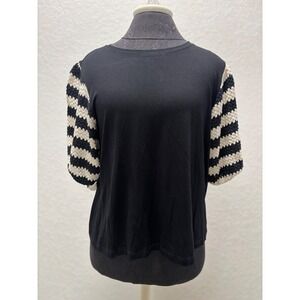 Marfinno Black Crochet Stripe Puff Sleeve Top Viscose Blend Size M